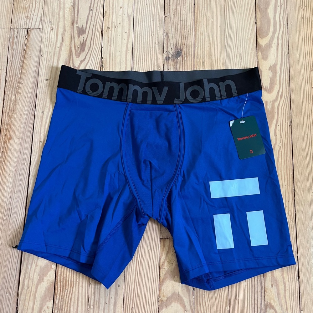 Tommy John 360 Sport Boxer Briefs Mens L Blue 8" Inseam Quick Draw Fly NWT